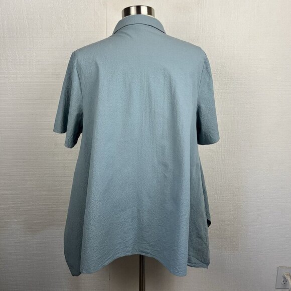 COS Organic Cotton Cut Drape Shirt 14 Womens Blue Button Front Short Sleeve - Picture 3 of 8
